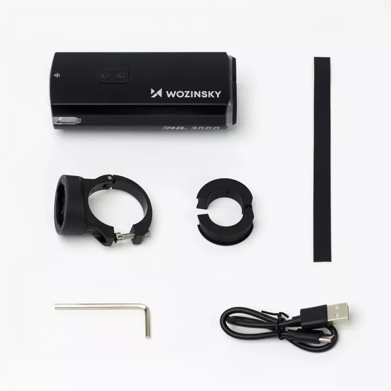 WOZINSKY luce da bici ricaricabile USB-C 3000 lumen con funzione powerbank - nero