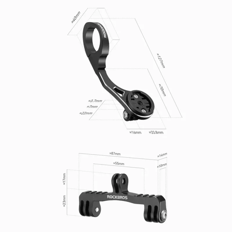 Rockbros FK-301 supporto da bici 2-in-1 per manubrio - ciclocomputer e action cam/luce - nero