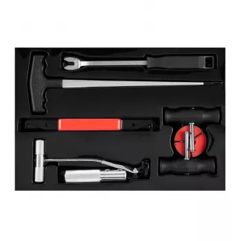 NEO TOOLS TOP-11-819 set rimozione parabrezza 7 pezzi con filo quadrato 22 m, maniglie per filo, infilatore, punteruolo, attrezzo di finitura, maniglia per filo, valigetta in plastica