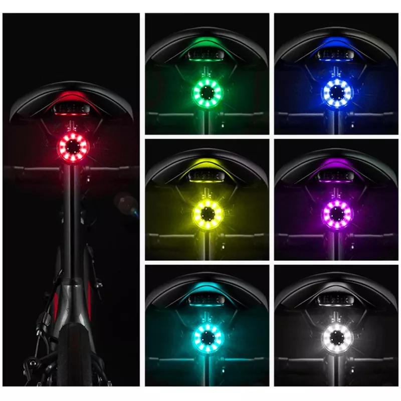 ROCKBROS Q1 Fanale posteriore per bici, 7 colori LED, con cavo USB-C, nero
