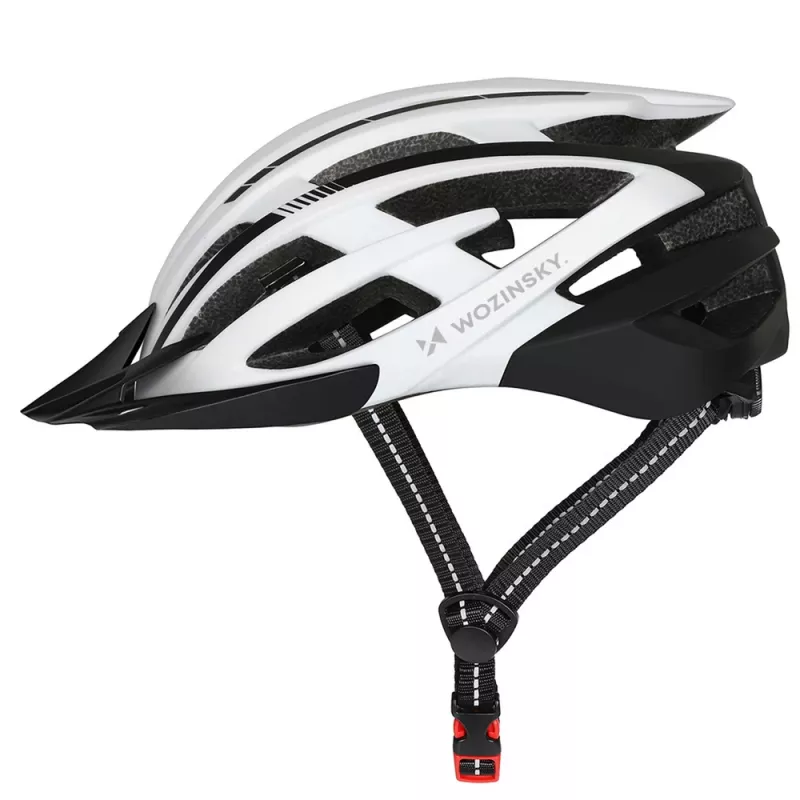 WOZINSKY Casco MTB per bici con visiera rimovibile e luce posteriore USB 54-57 cm - bianco-nero