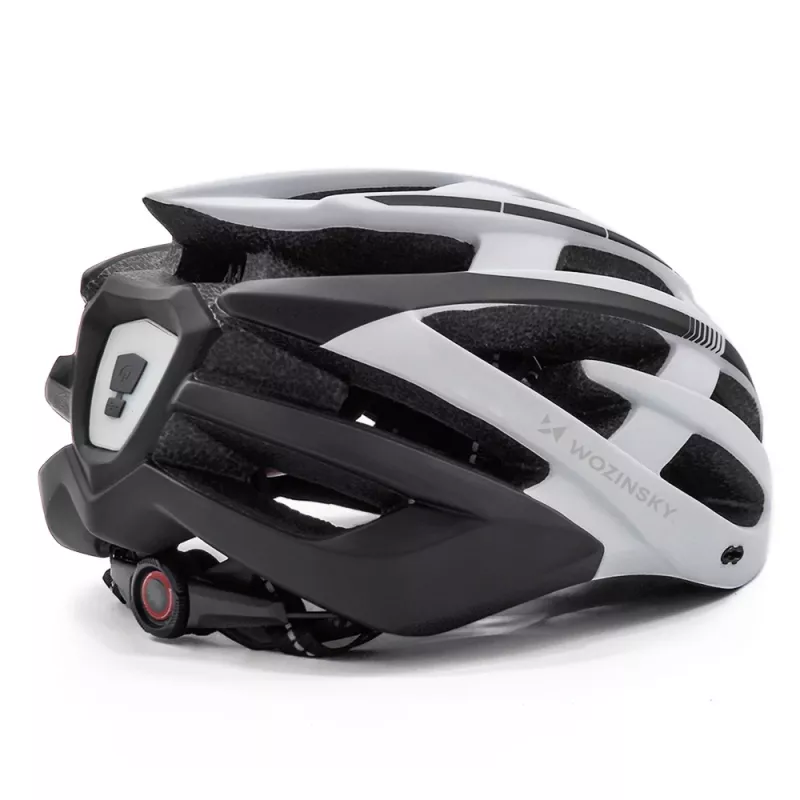 WOZINSKY Casco MTB per bici con visiera rimovibile e luce posteriore USB 54-57 cm - bianco-nero
