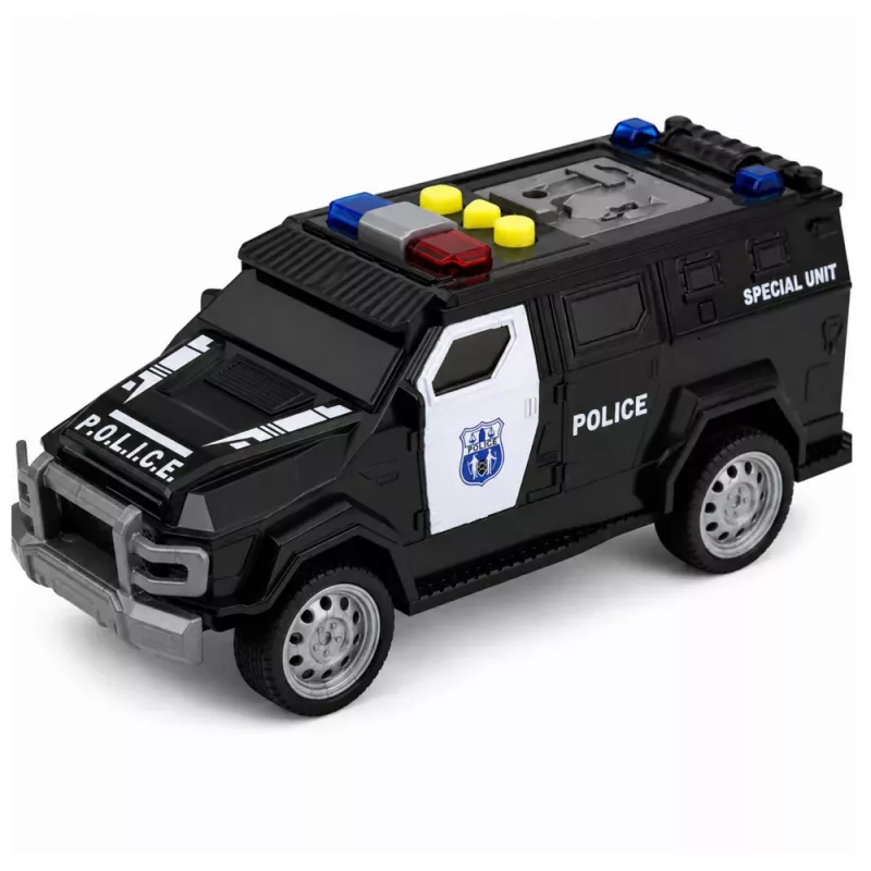 LEAN TOYS auto della polizia veicolo speciale scala 1:32 nero con luce e suono