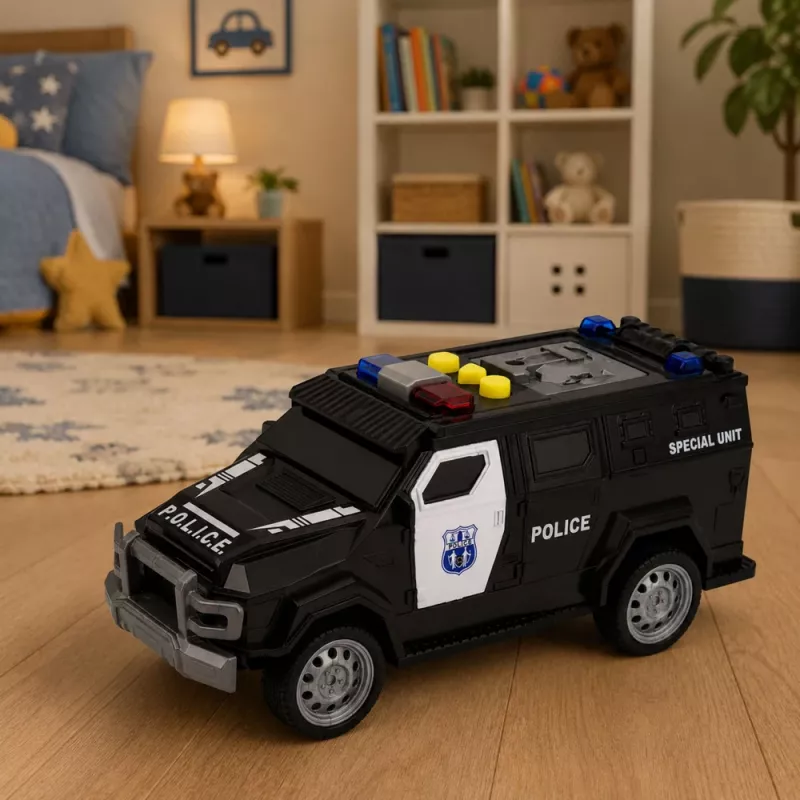 LEAN TOYS auto della polizia veicolo speciale scala 1:32 nero con luce e suono