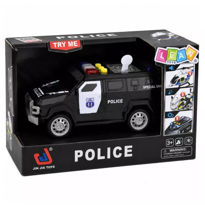 LEAN TOYS auto della polizia veicolo speciale scala 1:32 nero con luce e suono