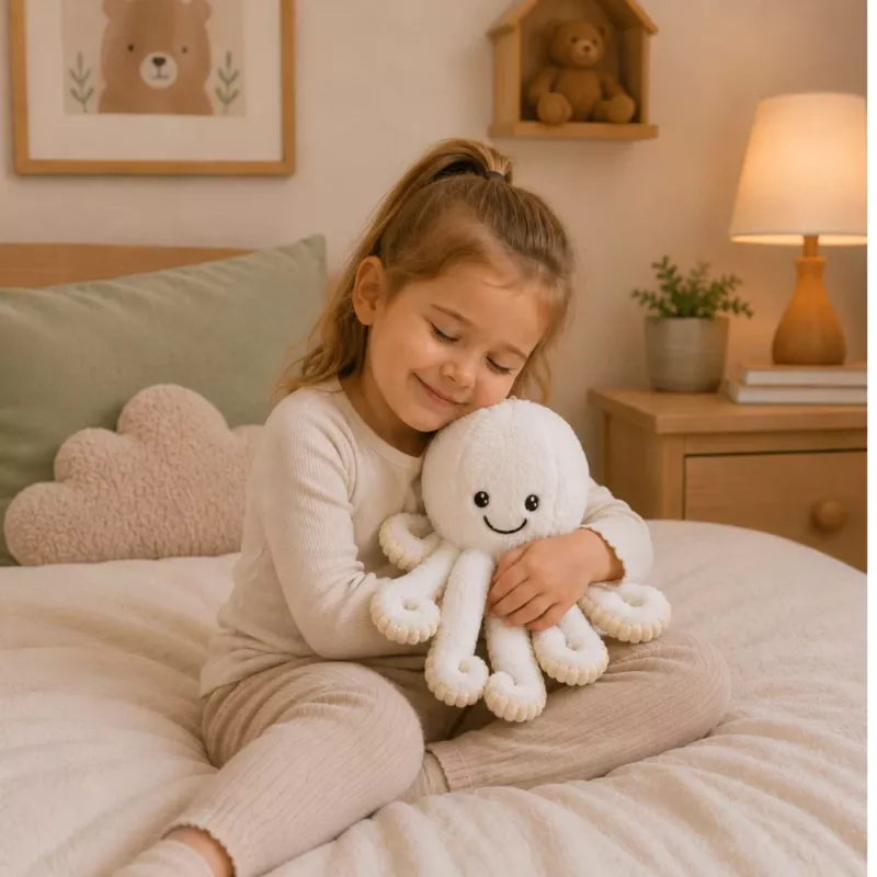 LEAN TOYS polpo peluche con tentacoli elastici, bianco, 30 cm