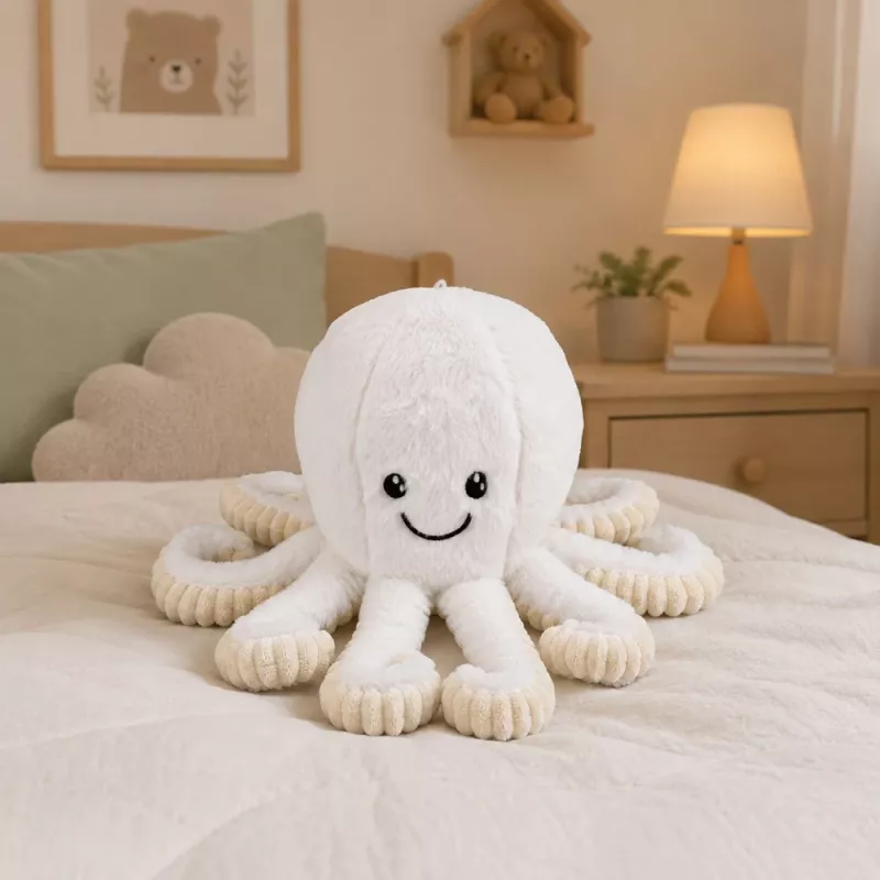 LEAN TOYS polpo peluche con tentacoli elastici, bianco, 30 cm