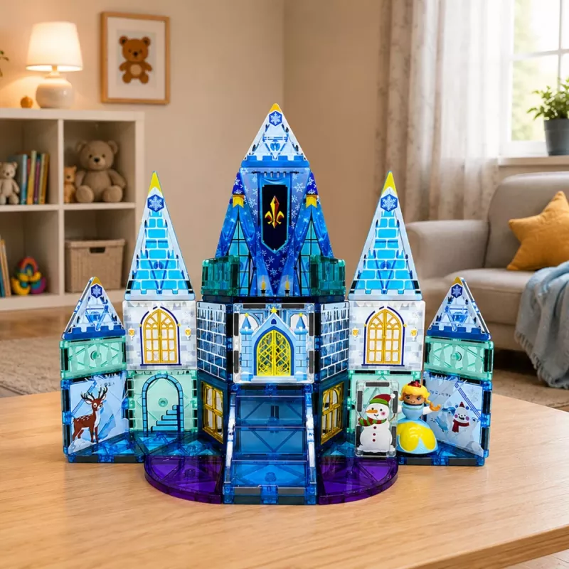 LEAN TOYS mattoncini magnetici castello principessa dei ghiacci blu 47 pezzi