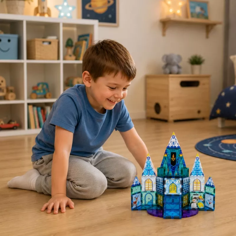 LEAN TOYS mattoncini magnetici castello principessa dei ghiacci blu 47 pezzi