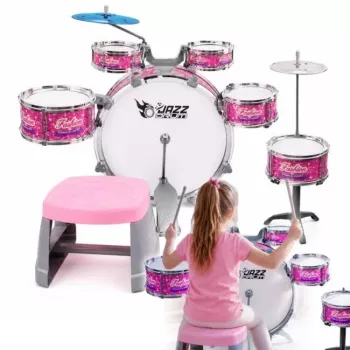 SUPRIMO K-DRUMS 3 Batteria per bambini rosa con sgabello e bacchette