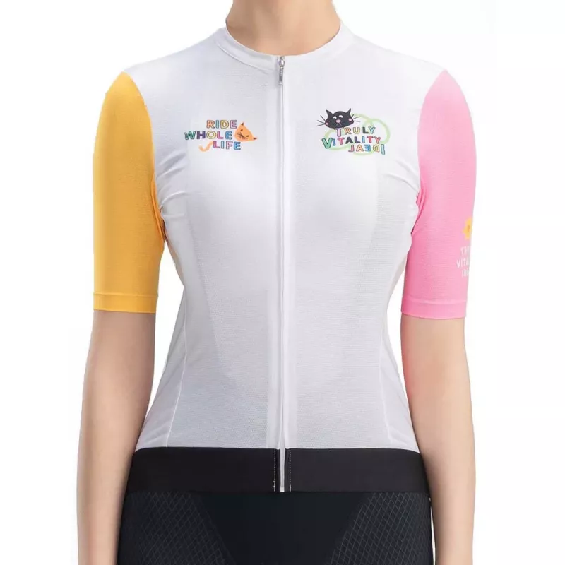 ROCKBROS Maglia da ciclismo donna con stampa grafica, bianco, taglia M