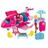LEAN TOYS Aereo pieghevole per bambole set da viaggio accessori bambola rosa 9 pezzi