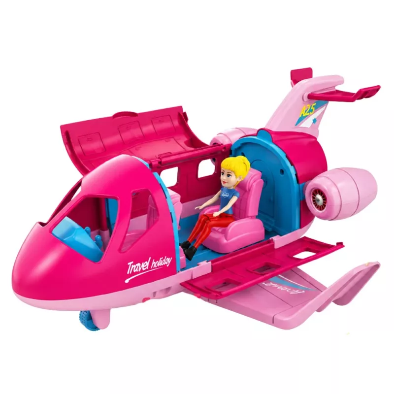 LEAN TOYS Aereo pieghevole per bambole set da viaggio accessori bambola rosa 9 pezzi