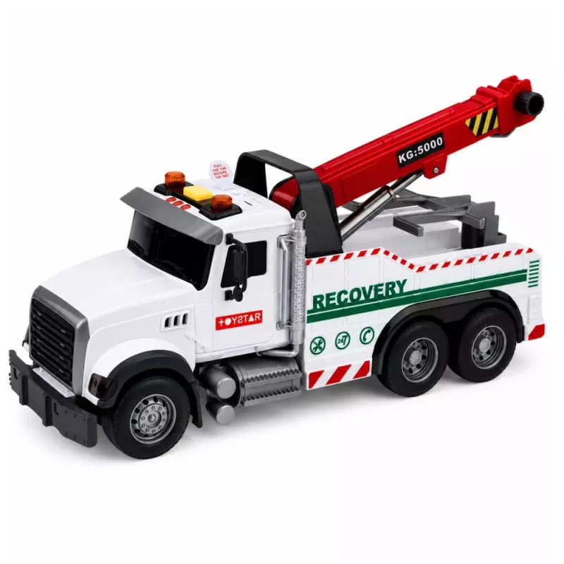 LEAN TOYS Veicolo da cantiere con gru regolabile, luci e suoni, bianco 1:14