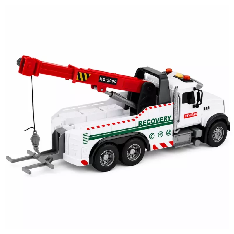 LEAN TOYS Veicolo da cantiere con gru regolabile, luci e suoni, bianco 1:14