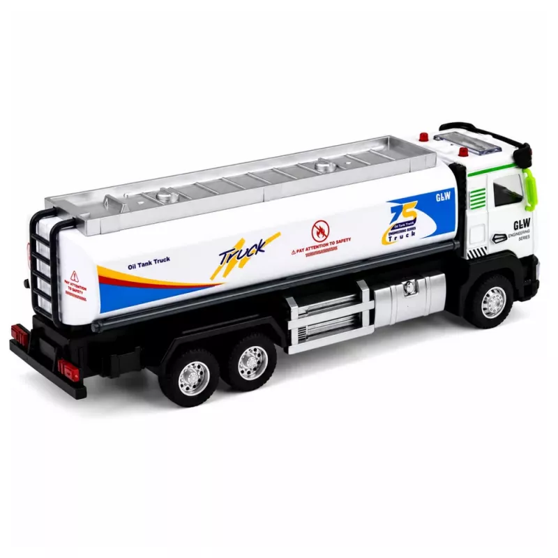 LEAN TOYS Autocisterna in metallo con frizione, luci e suoni, blu e bianco, scala 1:40