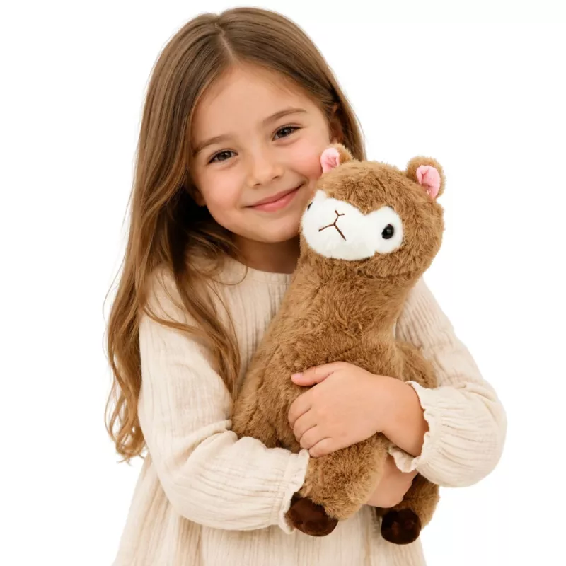 LEAN TOYS Peluche alpaca lama con pelo morbido beige 38 cm