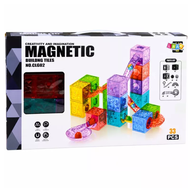 LEAN TOYS Mattoncini magnetici cubi pista a sfere colorato 28 pezzi