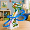 LEAN TOYS Pista da corsa scivolo dinosauri con gradini mobili, personaggi, luci e suoni