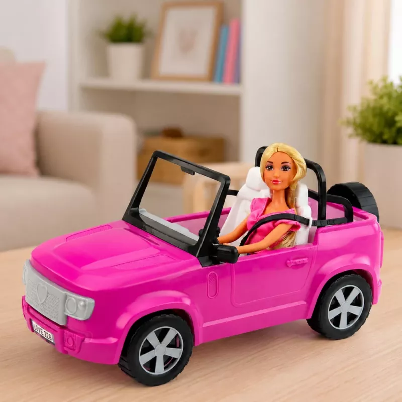 LEAN TOYS Bambola Anlily in cabrio lilla con supporto per telefono e cuffie