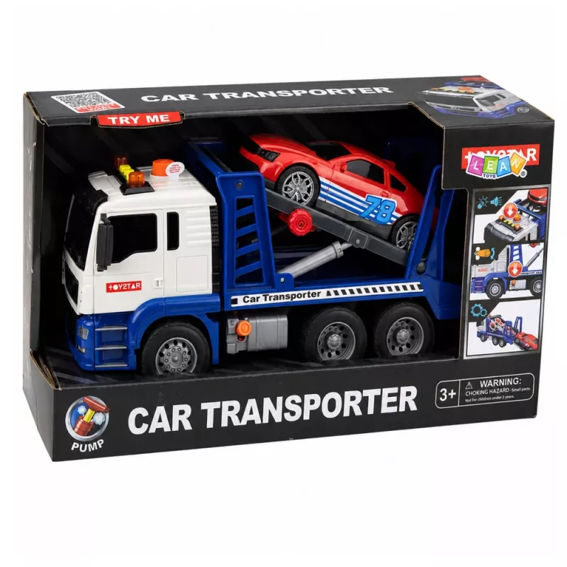 LEAN TOYS Carro attrezzi Lora con auto, trazione, luci e suoni blu