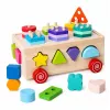 LEAN TOYS Giocattolo educativo Montessori in legno incastro su ruote forme e numeri