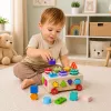 LEAN TOYS Giocattolo educativo Montessori in legno incastro su ruote forme e numeri