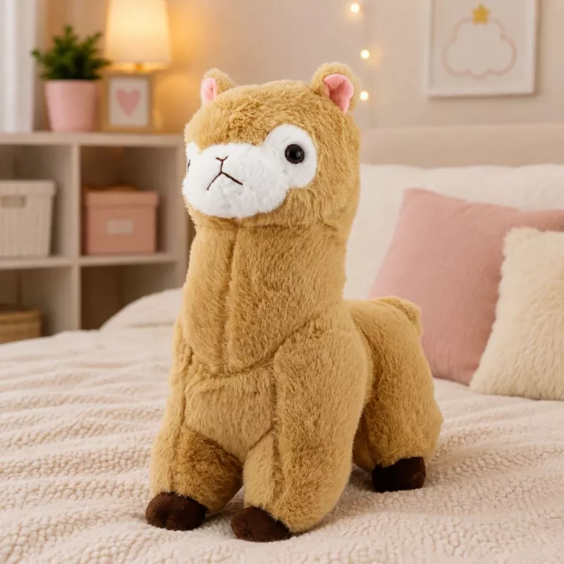 LEAN TOYS Peluche alpaca lama da coccolare peluche pelo morbido crema 38 cm