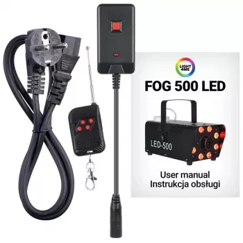 LIGHT4ME FOG 500 Generatore di nebbia LED, 500 W, LED RGB, serbatoio 0,5 L, telecomando a filo