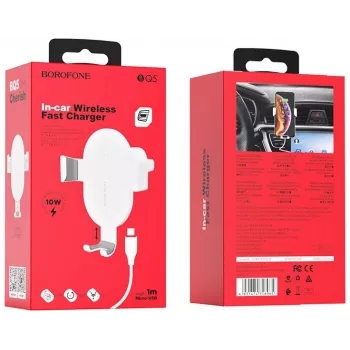 Borofone Q5 supporto auto per smartphone con ricarica, bianco (FO-BQ5-W)