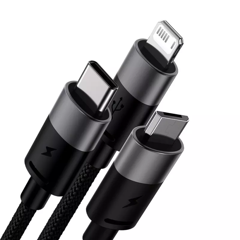 Baseus StarSpeed cavo multi-ricarica USB 3-in-1 USB-C + Micro USB + Lightning 3.5A 1,2m nero