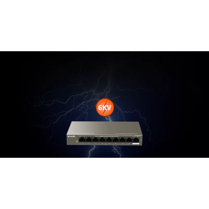 Tenda TEF1109P-8-102W switch desktop PoE a 9 porte con 8 porte PoE+, budget 102W, 10/100 Mbps