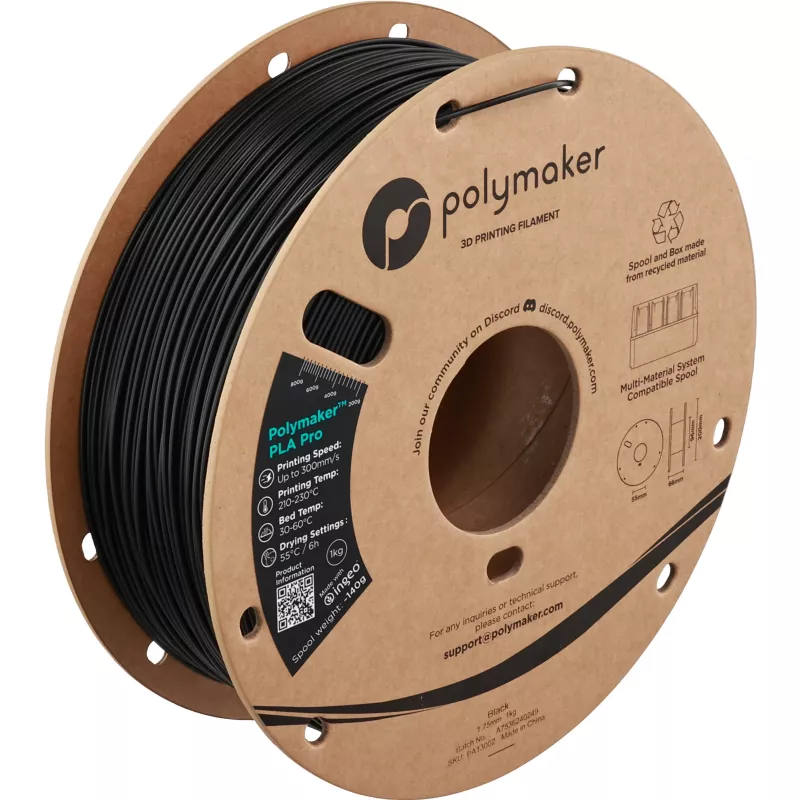 Polymaker PolySonic High Speed PLA Pro Filamento per stampante 3D, 1,75 mm, 1 kg, Nero