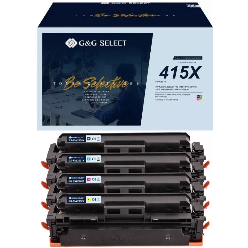 G&G GS-H415X-4P Toner compatibile alta resa confezione da 4 per HP 415X (Nero, Ciano, Magenta, Giallo)
