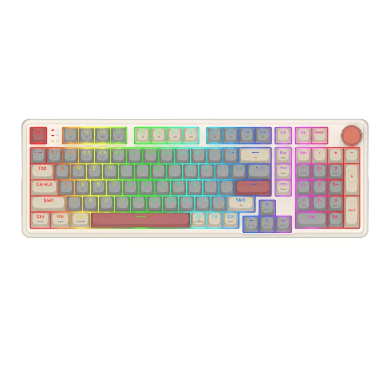 Redragon K768WGR-WL EISA 100 Tastiera meccanica da gaming wireless RGB, layout 96%, switch rossi hot-swappable, Bianco/Grigio