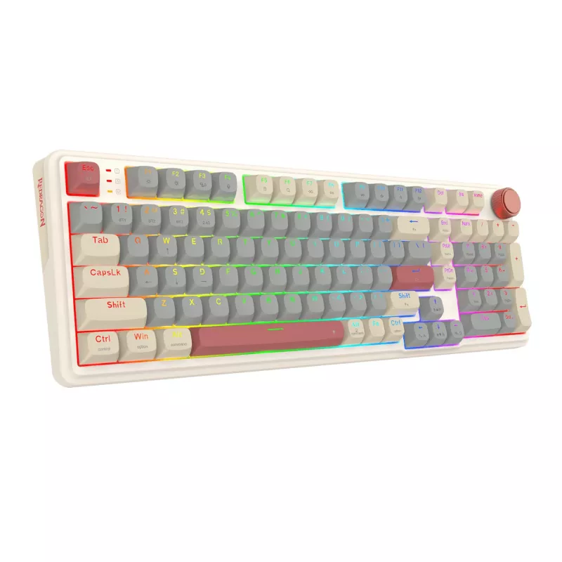 Redragon K768WGR-WL EISA 100 Tastiera meccanica da gaming wireless RGB, layout 96%, switch rossi hot-swappable, Bianco/Grigio