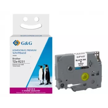 G&G Ninestar nastro in raso compatibile con Brother TZe-R231, 12mm x 4m, rosso