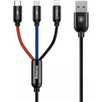 Baseus Primary Colors cavo 3-in-1 USB 2.0 Type-A su Micro, USB-C e Lightning 30cm nero/rosso/blu