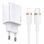 USAMS T34 Kit caricabatterie da parete 20W USB-C PD con cavo U63 USB-C a Lightning - bianco