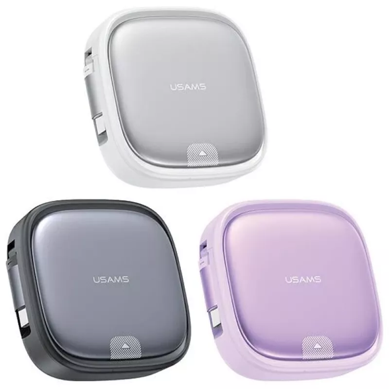 USAMS Cavo di ricarica retrattile 3-in-1 con custodia - USB-A a USB-C/Lightning/Micro USB, 60W, argento