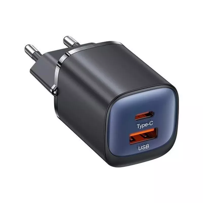 USAMS CC254 Alimentatore a ricarica rapida 30W GaN USB-C/USB-A HC Series nero
