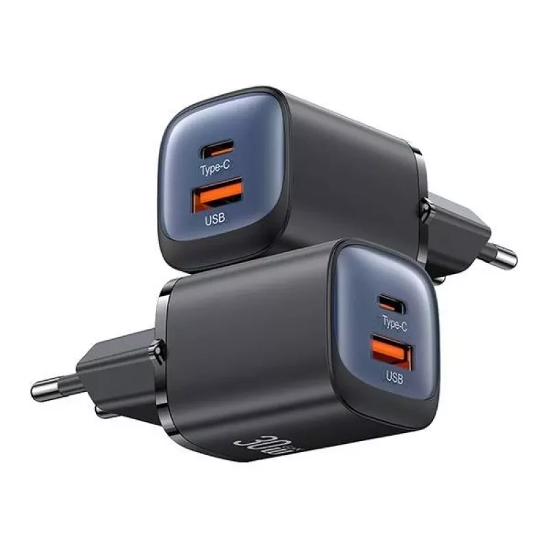 USAMS CC254 Alimentatore a ricarica rapida 30W GaN USB-C/USB-A HC Series nero