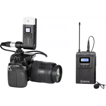 Sistema microfonico lavalier wireless UHF a doppio canale BOYA BY-WM8 Pro-K7 con 48 canali, portata 100 m, ricevitore montabile su fotocamera (568-590 MHz)