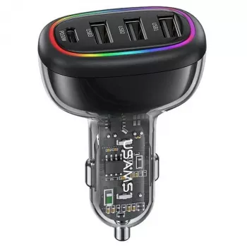USAMS C34 48W caricabatterie auto a ricarica rapida PD con 1x USB-C e 3x USB-A - nero