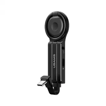 USAMS AU11 adattatore 2-in-1 USB-C con jack audio da 3,5 mm, porta di ricarica USB-C e anello portatile - nero