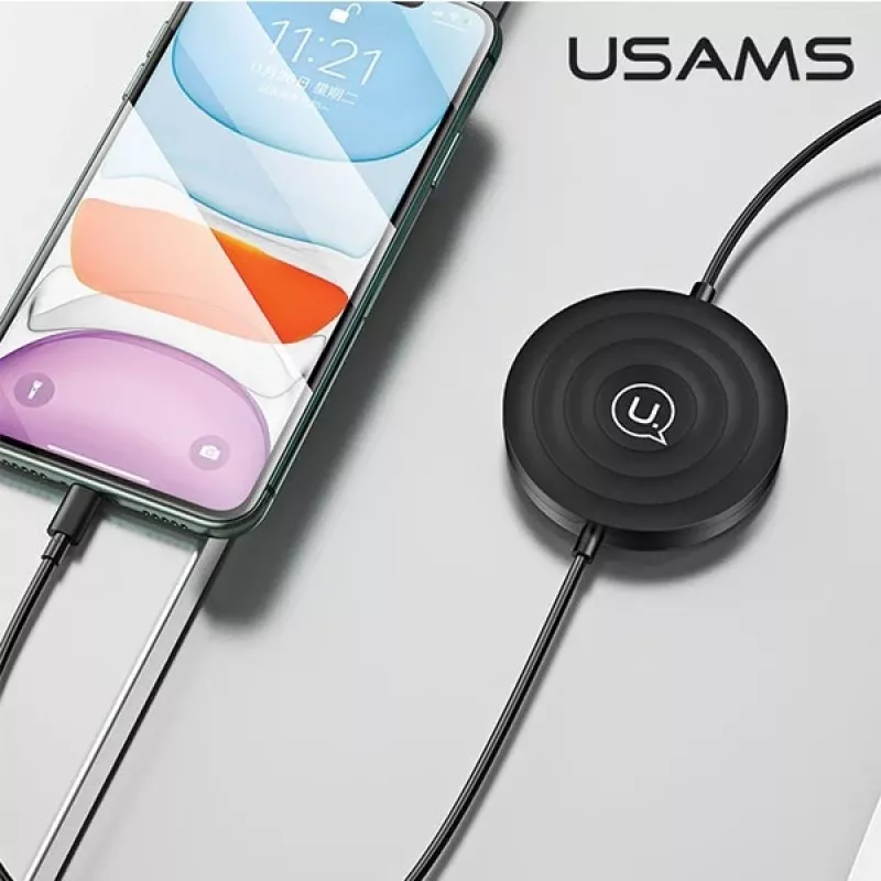 USAMS US-CC096 caricabatterie wireless Qi 10W con cavo Lightning - nero
