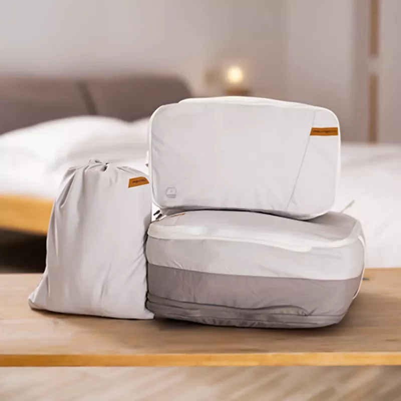 PGYTECH set organizer per abbigliamento - 4 packing cube da viaggio con sacca per scarpe e biancheria, grigio