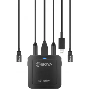 BOYA BY-DM20 microfono a condensatore stereo digitale a doppio canale con connettore USB-C, Lightning e USB-A, omnidirezionale, 25Hz-20kHz, per iOS, Android, Windows, Mac
