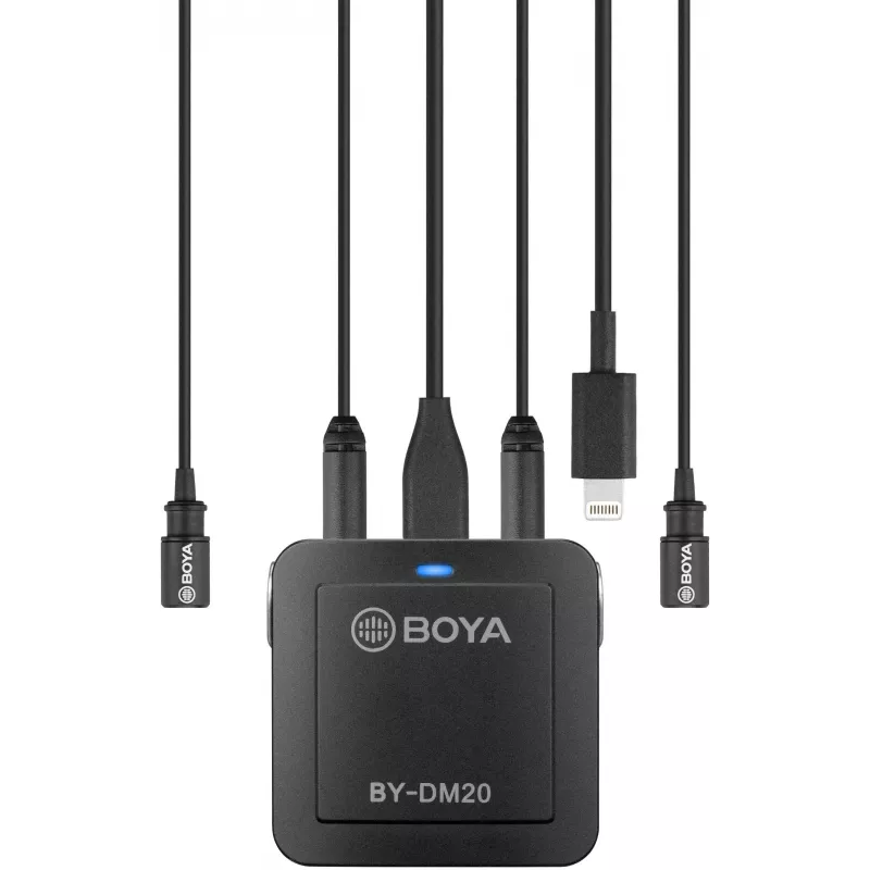 BOYA BY-DM20 microfono a condensatore stereo digitale a doppio canale con connettore USB-C, Lightning e USB-A, omnidirezionale, 25Hz-20kHz, per iOS, Android, Windows, Mac