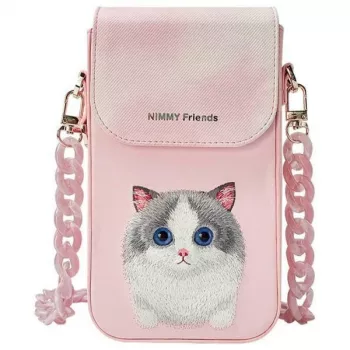Nimmy Big Eyed Pet 2.0 custodia per smartphone a forma di gatto - borsa crossbody rosa per smartphone fino a 6,7